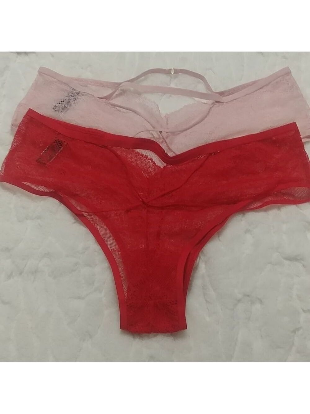 NWOT XL Vintage Victoria's Secret Very Sexy Cheeky Pink/Red Strappy Detail